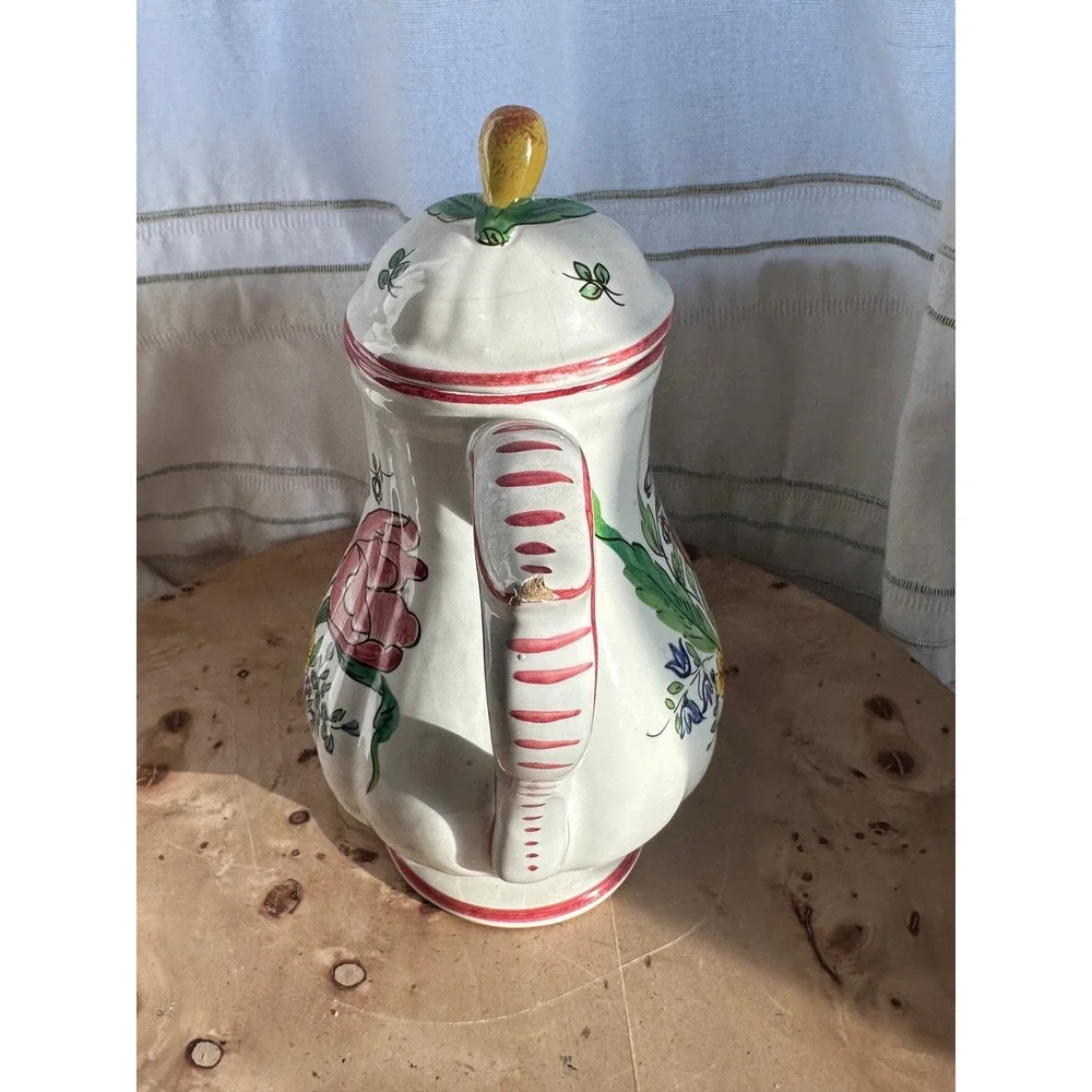 Luneville Ceramic Teapot Reverbere 1950 Hand Painted Floral Italy Vintage